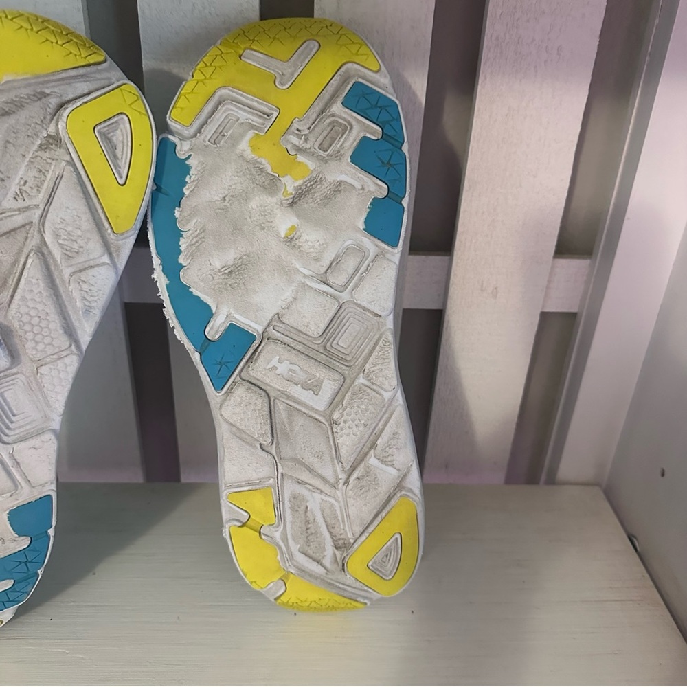 HOKA One One Running Shoes Blue Yellow Mens 12.5 Athletic Sneakers - Picture 9 of 14
